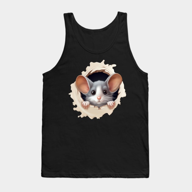 Cute Mouse Peeking Out of Hole Tank Top by AI Art Originals